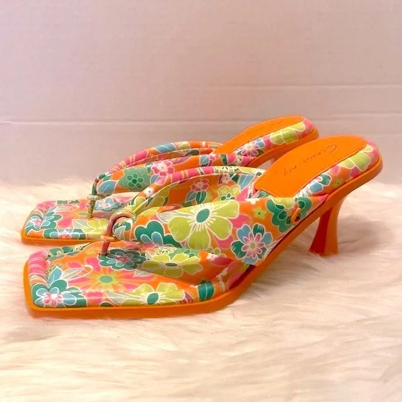 New Sam Edelman Circus Skeet Floral Orange Sandals Size 7 1/2 - Picture 7 of 13